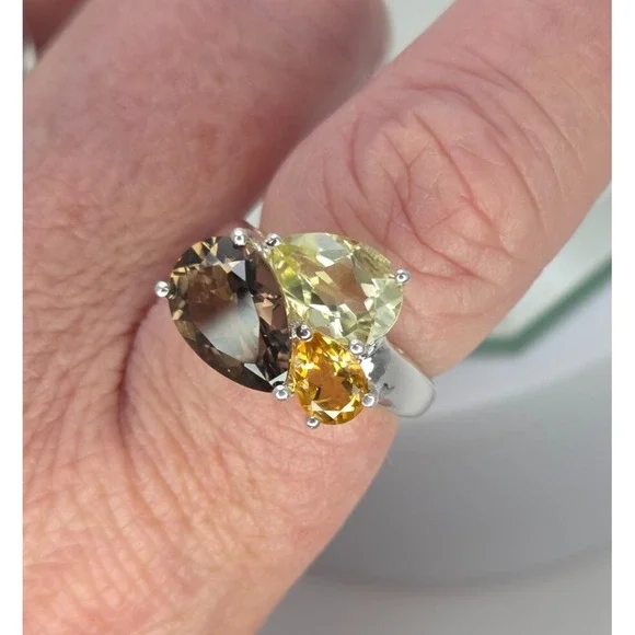Michelle Albala 925 Sterling Silver Smoky Quartz Citrine Peridot Ring Sz 7.25 - Picture 11 of 12